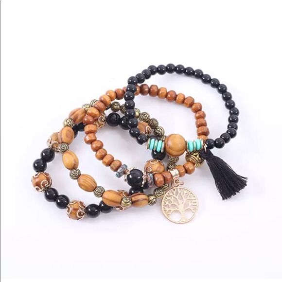 4Piece Wood Boho Bracelet - Picture 2 of 3